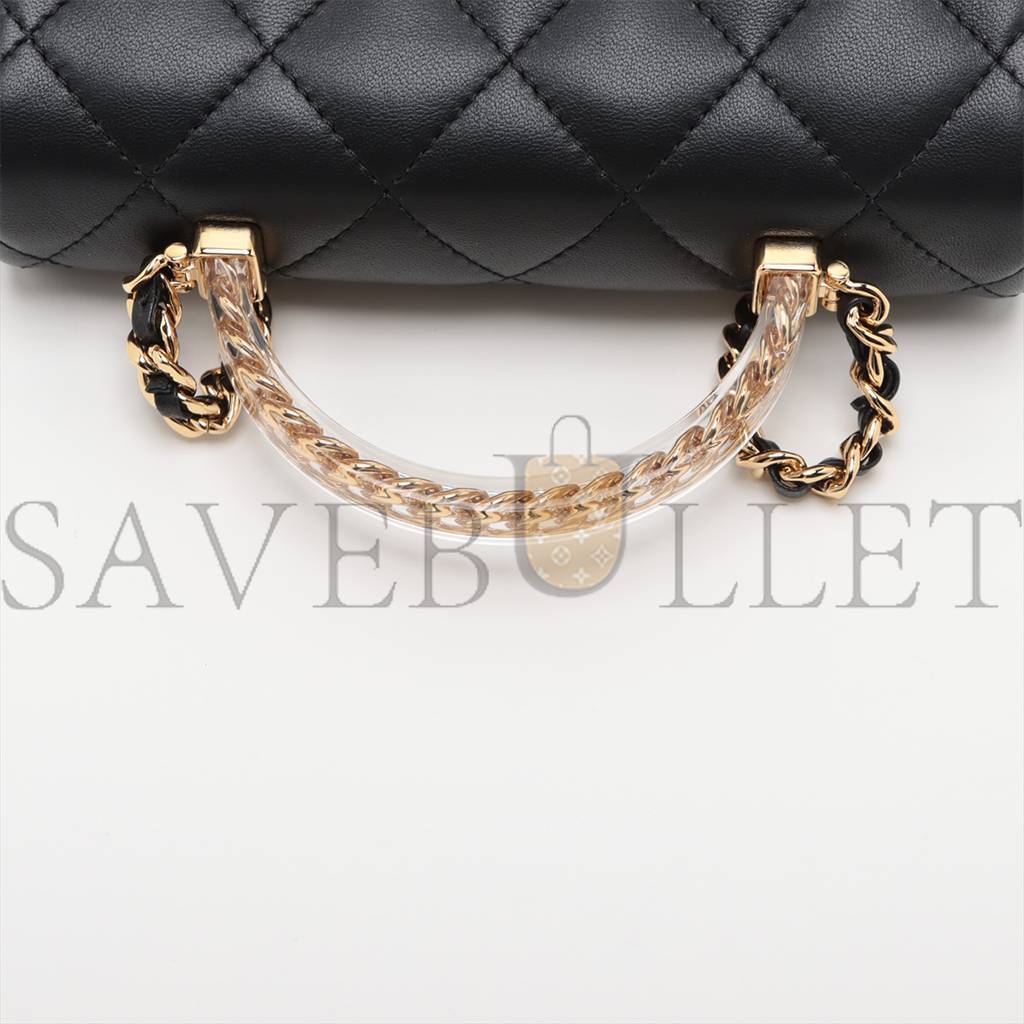 Ch*el master mini matelasse lambskin 2way shoulder bag top handle black gold metal as4848 (19*12*6cm)